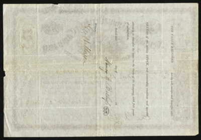 Backside shows various legal language and spaces for dates and signatures and an embossed seal