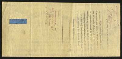 Back of certificate shows legal language including spacing for dates, amounts, signatures and stamps