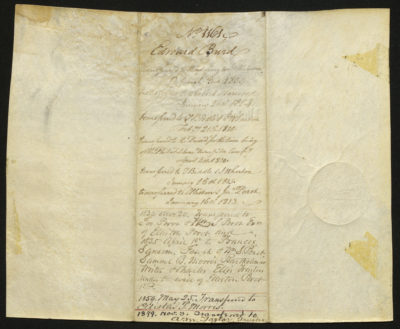 Back of certificate shows legal language including spacing for dates, amounts, signatures and stamps