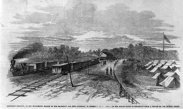 The Annapolis Junction on the B & O Railroad, 1861. Frank Leslie’s Illustrated Newspaper, courtesy of LOC [p.d.].