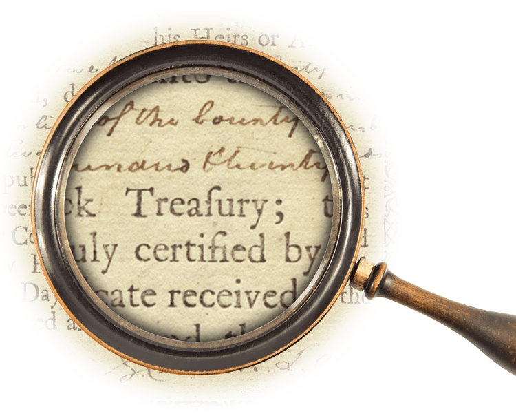 Magnifying glass over the word 'Treafury'