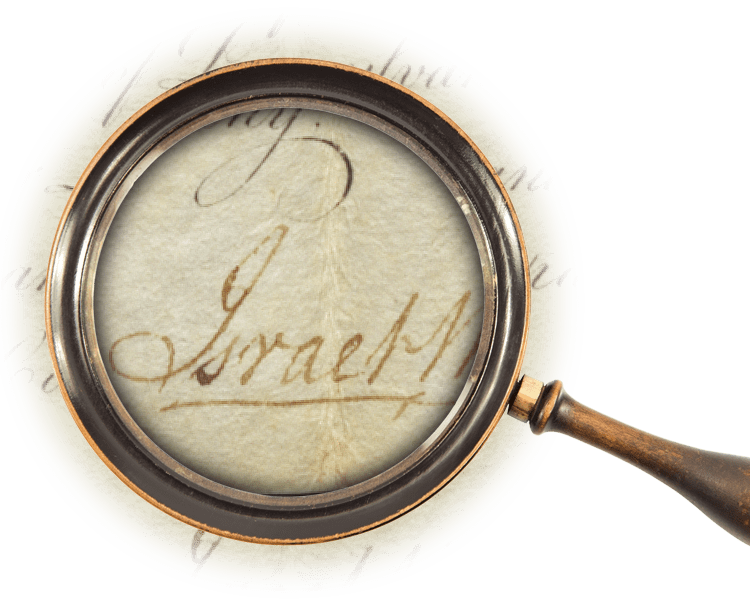 Magnifying glass over the name Israel Whelen