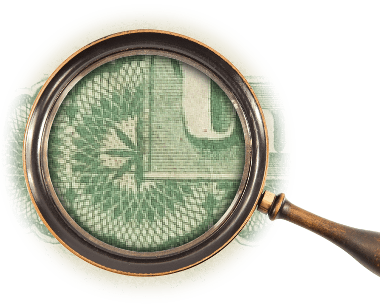 Magnifying glass over intricate patterned border