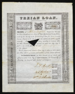 This black and white ornately bordered certificate shows fish, an anchor, a shell, two flags, and tridents; there is a triangular hole in the center