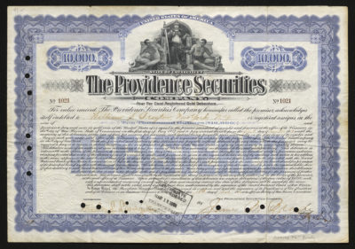 Certificate with blue and black ink shows intricate bordering, lettering, seals, signatures, and vignettes of a Roman god and men