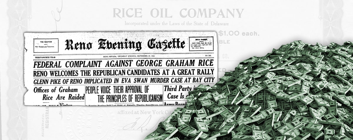 Left: Newspaper headline speaks of fed complaint against Rice; Right: Pile of money